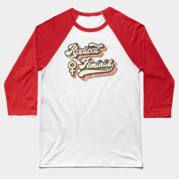 "Radical Feminist" Distressed Rainbow Retro Venus Baseball T-Shirt by XXRebellion